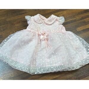 Vintage Youngland pastel pink polka dot dress. Sz 6/9 months. Wedding, Easter